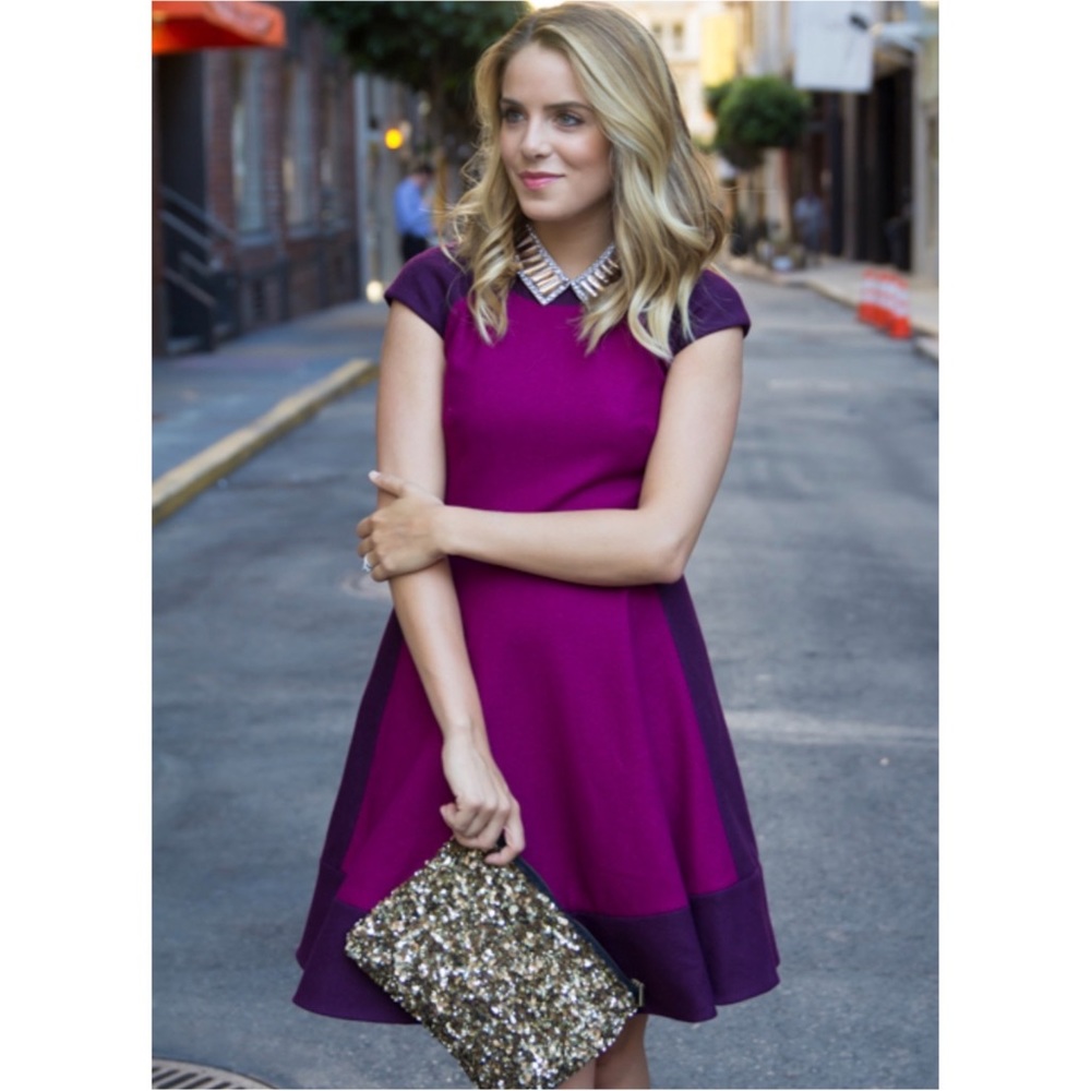 TED BAKER LINKAH COLOR BLOCK MIDI SKATER DRESS SZ US 8/10 OR TED SZ 3 - Picture 2 of 10